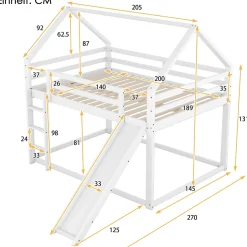 Okwish Lit Superposé 140 x 200 cm - Lit enfant avec Toboggan et Échelle - Pin + MDF - Sans Matelas - Blanc Discount