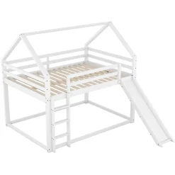 Okwish Lit Superposé 140 x 200 cm - Lit enfant avec Toboggan et Échelle - Pin + MDF - Sans Matelas - Blanc Discount