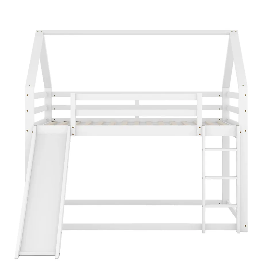 Okwish Lit Superposé 140 x 200 cm - Lit enfant avec Toboggan et Échelle - Pin + MDF - Sans Matelas - Blanc Discount