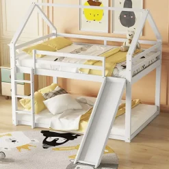 Okwish Lit Superposé 140 x 200 cm - Lit enfant avec Toboggan et Échelle - Pin + MDF - Sans Matelas - Blanc Discount