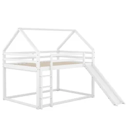 Okwish Lit Superposé 140 x 200 cm - Lit enfant avec Toboggan et Échelle - Pin + MDF - Sans Matelas - Blanc Discount