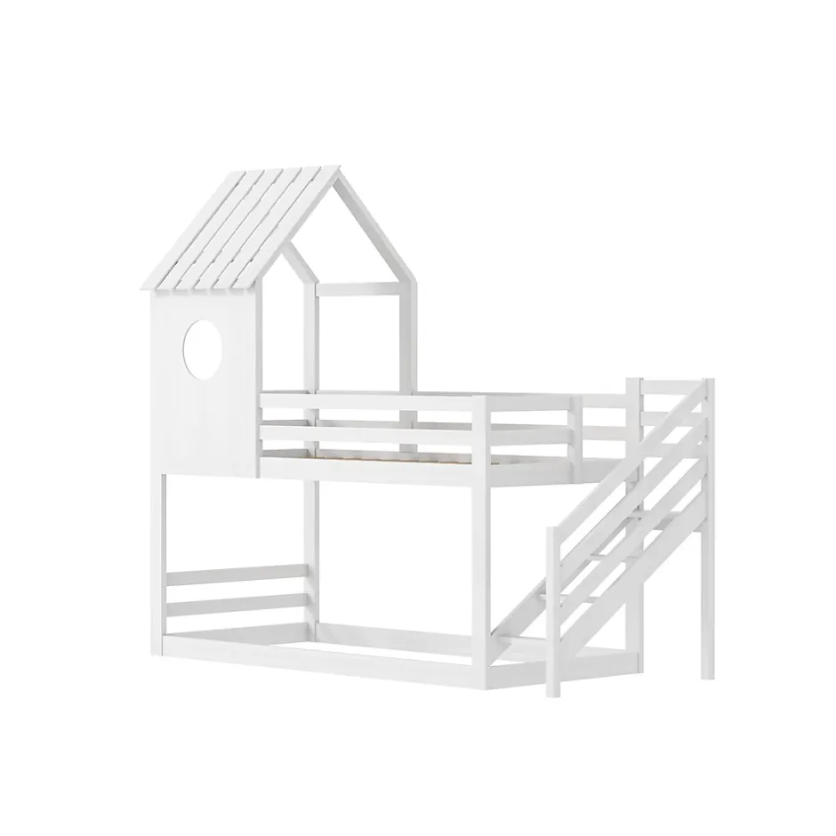 Simple Life Lit superposé, 90 x 200 cm, pour 2 enfants, avec escalier d'angle, lit mezzanine, avec fenêtre Online