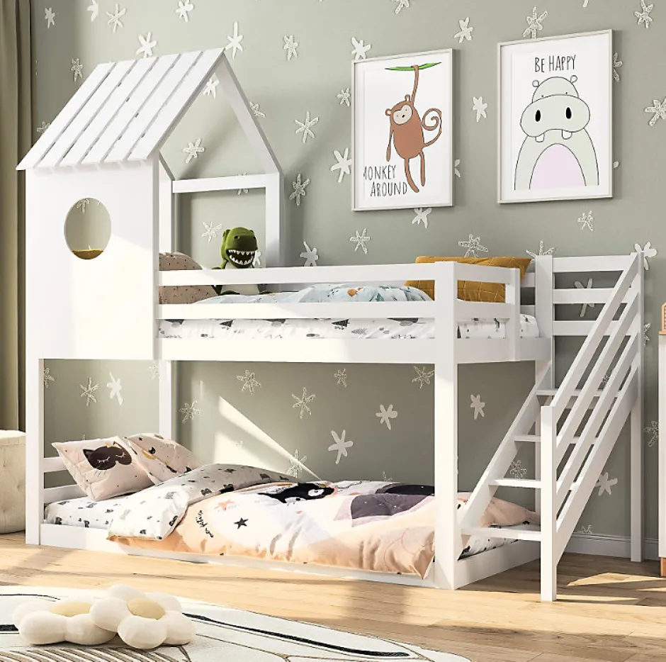 Simple Life Lit superposé, 90 x 200 cm, pour 2 enfants, avec escalier d'angle, lit mezzanine, avec fenêtre Online