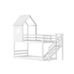 Simple Life Lit superposé, 90 x 200 cm, pour 2 enfants, avec escalier d'angle, lit mezzanine, avec fenêtre Online