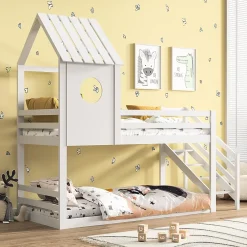 Simple Life Lit superposé, 90 x 200 cm, pour 2 enfants, avec escalier d'angle, lit mezzanine, avec fenêtre Online