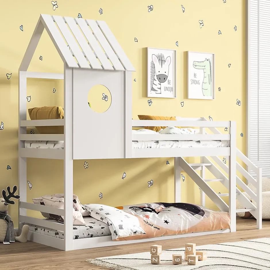Simple Life Lit superposé, 90 x 200 cm, pour 2 enfants, avec escalier d'angle, lit mezzanine, avec fenêtre Online