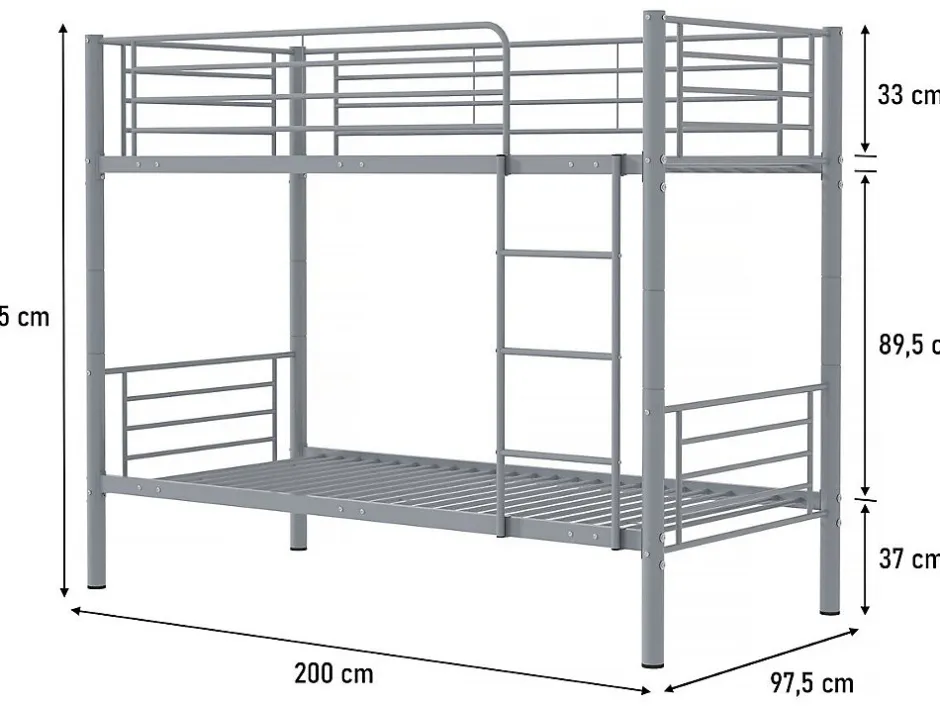Enfant Habitat Et Jardin Lit superposé "ADAM" - 90 x 190 cm - Métal - Gris