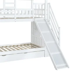 Enfant Fortuna lai Lit superposé avec échelle, toboggan, fenêtres, sécurité, cadre bois, blanc, 90x200cm