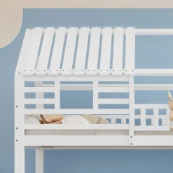 Enfant Fortuna lai Lit superposé avec échelle, toboggan, fenêtres, sécurité, cadre bois, blanc, 90x200cm