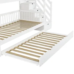 Enfant Fortuna lai Lit superposé avec lit roulant, sécurité, échelle, cadre bois, 90x200,190cm, blanc