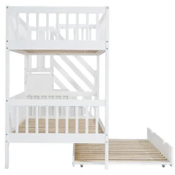 Enfant Fortuna lai Lit superposé avec lit roulant, sécurité, échelle, cadre bois, 90x200,190cm, blanc
