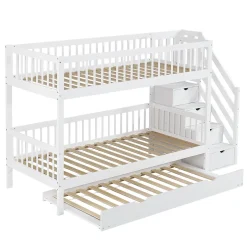 Enfant Fortuna lai Lit superposé avec lit roulant, sécurité, échelle, cadre bois, 90x200,190cm, blanc