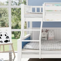 Enfant Simple Life Lit superposé, avec rangement, escalier incliné 3 marches, fenêtre forme unique, tableau graffiti, blanc bleu, 90x200, 120x200cm