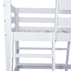 Enfant Simple Life Lit superposé avec étagères et canapé, 1 tiroir, échelle inclinée 5 marches, cadre massif bois blanc, 90x200 cm