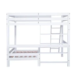 Enfant Simple Life Lit superposé avec étagères et canapé, 1 tiroir, échelle inclinée 5 marches, cadre massif bois blanc, 90x200 cm