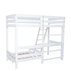 Enfant Simple Life Lit superposé avec étagères et canapé, 1 tiroir, échelle inclinée 5 marches, cadre massif bois blanc, 90x200 cm