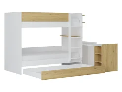 Enfant Vente-unique Lit superposé avec tiroir lit gigogne et 2 bureaux 3 x 90 x 190 cm - Coloris : Blanc et naturel - DOMATI