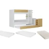 Vente-unique Lit superposé avec tiroir lit gigogne et 2 bureaux 3 x 90 x 190 cm - Coloris : Blanc et naturel + Matelas - DOMATI