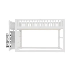 ProximaX Lit superposé bas Lit enfant 140 x 200 cm en bois avec compartiments de rangement ouverts et clôture, blanc Outlet