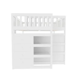 ProximaX Lit superposé bas Lit enfant 140 x 200 cm en bois avec compartiments de rangement ouverts et clôture, blanc Outlet