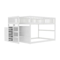ProximaX Lit superposé bas Lit enfant 140 x 200 cm en bois avec compartiments de rangement ouverts et clôture, blanc Outlet