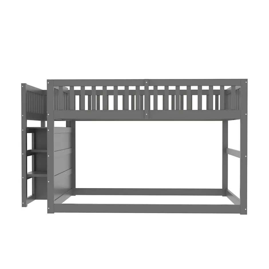 ProximaX Lit superposé bas Lit enfant 140 x 200 cm en bois avec compartiments de rangement ouverts et clôture, gris Sale