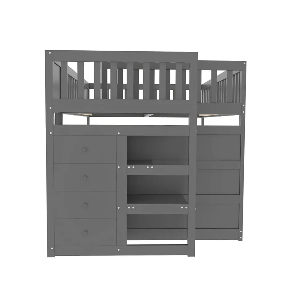 ProximaX Lit superposé bas Lit enfant 140 x 200 cm en bois avec compartiments de rangement ouverts et clôture, gris Sale
