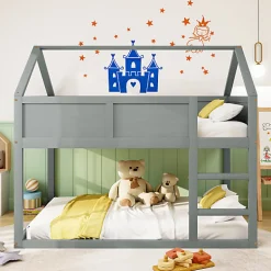 Enfant Aapaas Lit superposé bas 90x200 cm en bois massif avec échelle pour enfant coloris gris