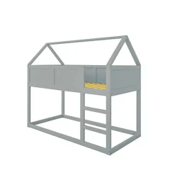 Enfant Aapaas Lit superposé bas 90x200 cm en bois massif avec échelle pour enfant coloris gris