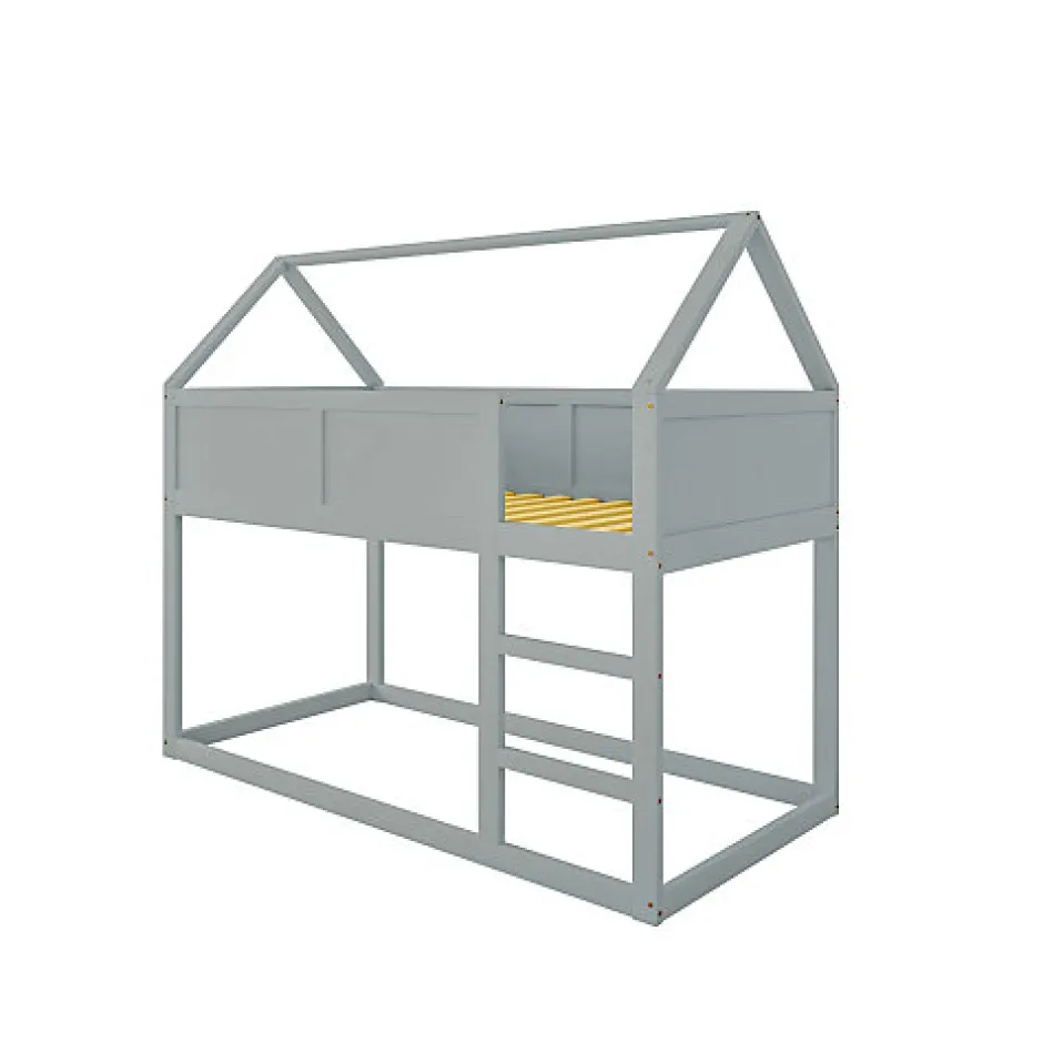 Enfant Aapaas Lit superposé bas 90x200 cm en bois massif avec échelle pour enfant coloris gris