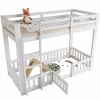 Enfant Redom Lit superposé bois pin LVL escalier droit rambarde porte protection anti-chute espace modulable sous lit blanc 90x200cm
