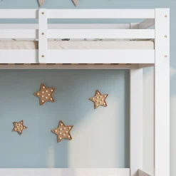 Enfant Redom Lit superposé bois pin LVL escalier droit rambarde porte protection anti-chute espace modulable sous lit blanc 90x200cm