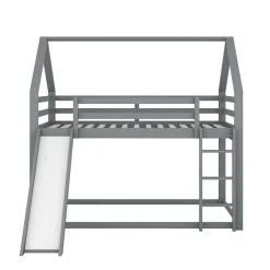 Enfant ProximaX Lit superposé cabane 140x200 cm gris avec toboggan et échelle, design ludique et moderne pour chambre