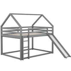 Enfant ProximaX Lit superposé cabane 140x200 cm gris avec toboggan et échelle, design ludique et moderne pour chambre