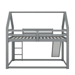 Enfant ProximaX Lit superposé cabane 140x200 cm gris avec toboggan et échelle, design ludique et moderne pour chambre