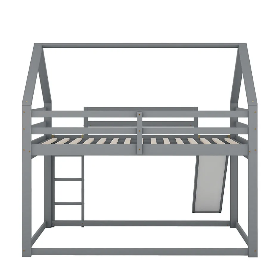 Enfant ProximaX Lit superposé cabane 140x200 cm gris avec toboggan et échelle, design ludique et moderne pour chambre