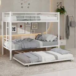 Okwish Lit Superposé Convertible 90x190 cm - Lit Enfant avec Échelle et Garde-Corps Silencieux , Fer - Sans Matelas - Blanc