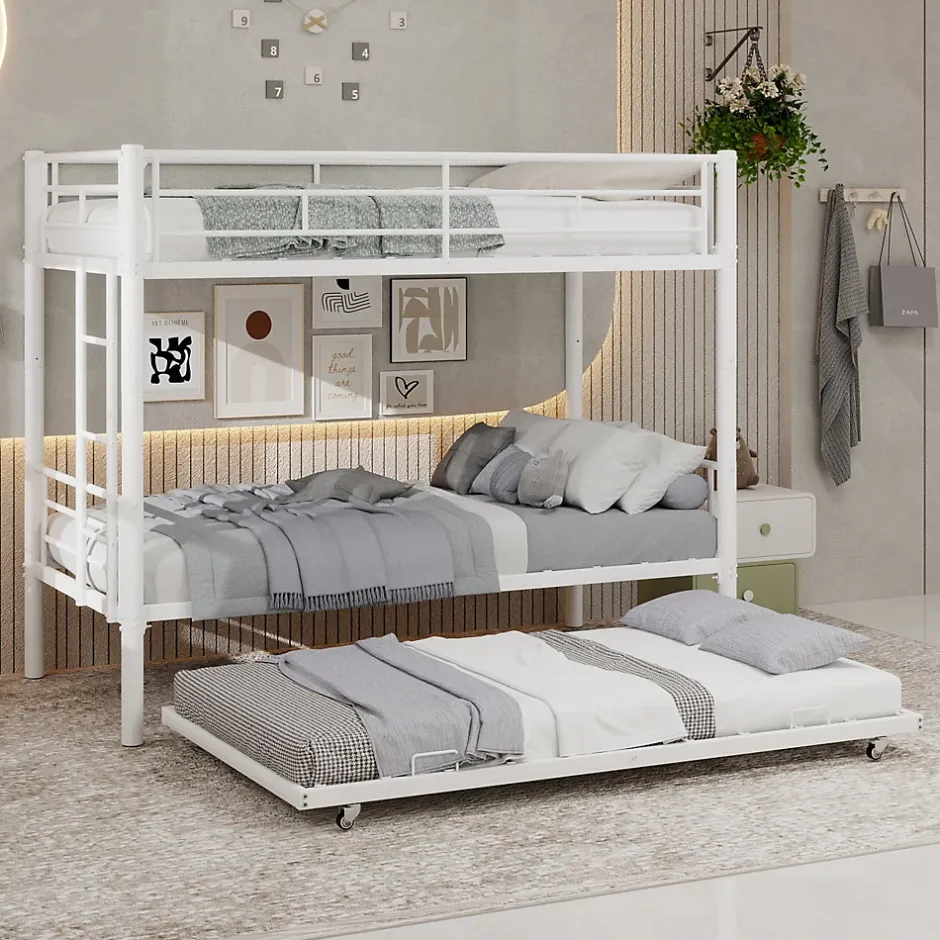 Okwish Lit Superposé Convertible 90x190 cm - Lit Enfant avec Échelle et Garde-Corps Silencieux , Fer - Sans Matelas - Blanc