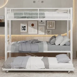 Okwish Lit Superposé Convertible 90x190 cm - Lit Enfant avec Échelle et Garde-Corps Silencieux , Fer - Sans Matelas - Blanc