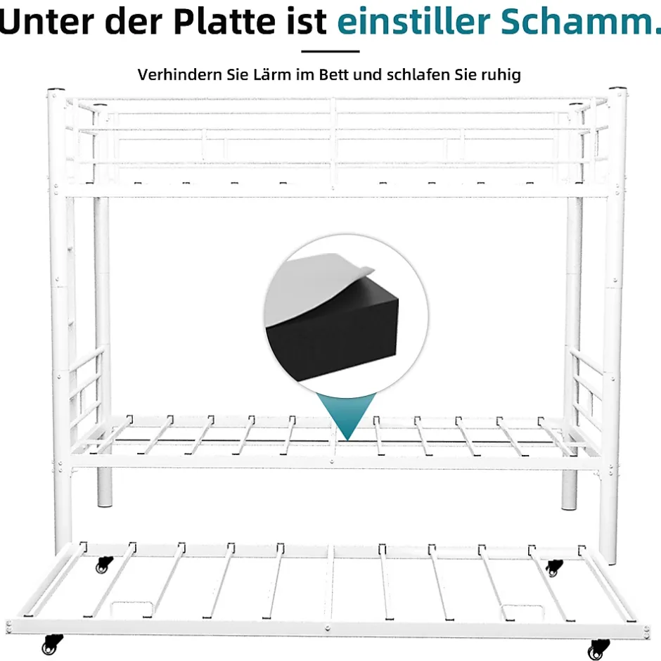 Okwish Lit Superposé Convertible 90x190 cm - Lit Enfant avec Échelle et Garde-Corps Silencieux , Fer - Sans Matelas - Blanc