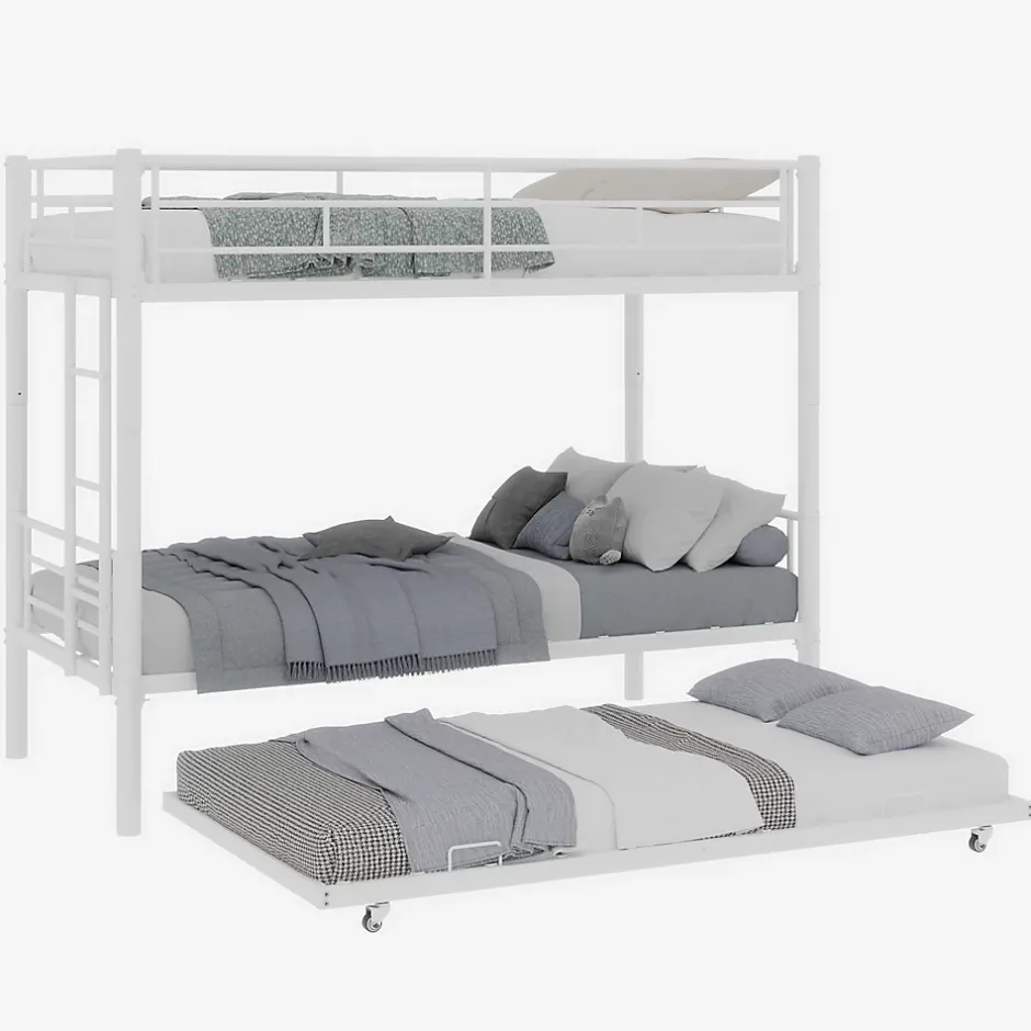 Okwish Lit Superposé Convertible 90x190 cm - Lit Enfant avec Échelle et Garde-Corps Silencieux , Fer - Sans Matelas - Blanc