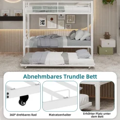 Okwish Lit Superposé Convertible 90x190 cm - Lit Enfant avec Échelle et Garde-Corps Silencieux , Fer - Sans Matelas - Blanc