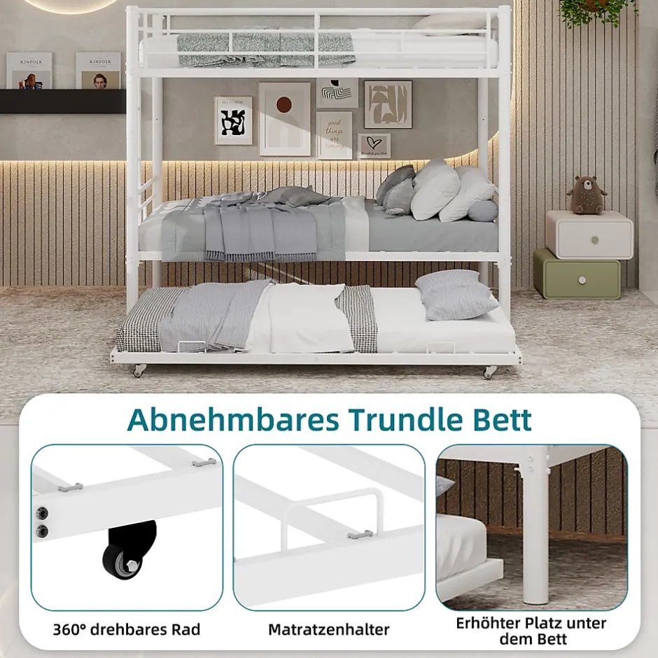 Okwish Lit Superposé Convertible 90x190 cm - Lit Enfant avec Échelle et Garde-Corps Silencieux , Fer - Sans Matelas - Blanc