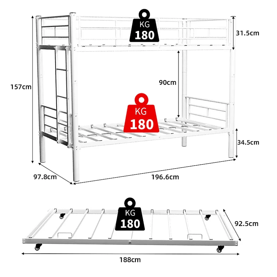 Okwish Lit Superposé Convertible 90x190 cm - Lit Enfant avec Échelle et Garde-Corps Silencieux , Fer - Sans Matelas - Blanc