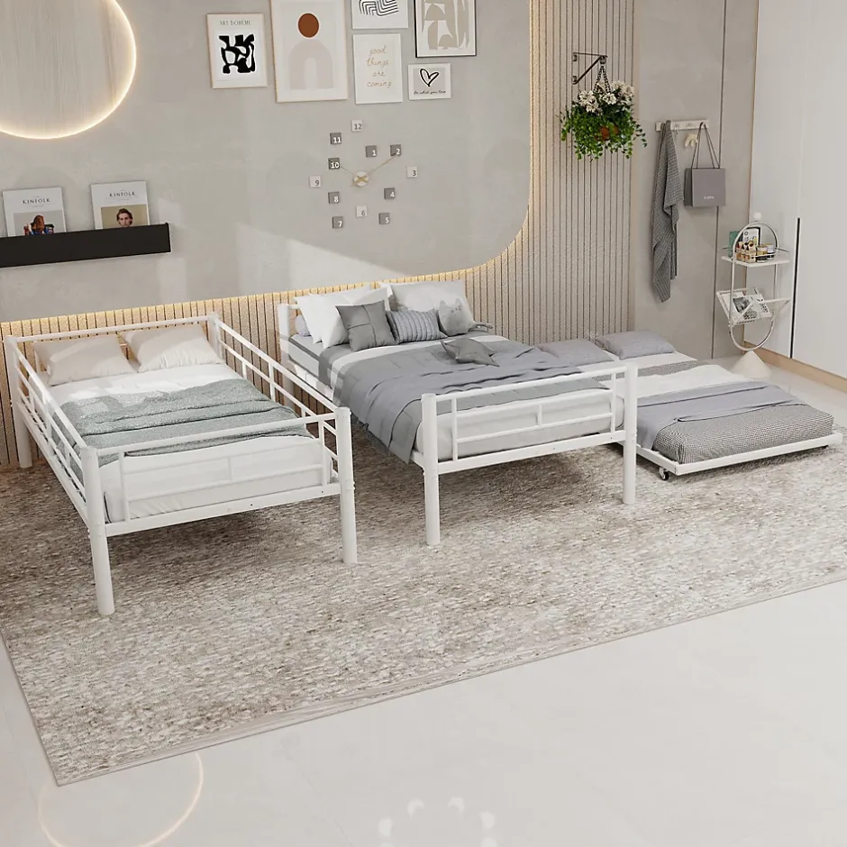 Okwish Lit Superposé Convertible 90x190 cm - Lit Enfant avec Échelle et Garde-Corps Silencieux , Fer - Sans Matelas - Blanc