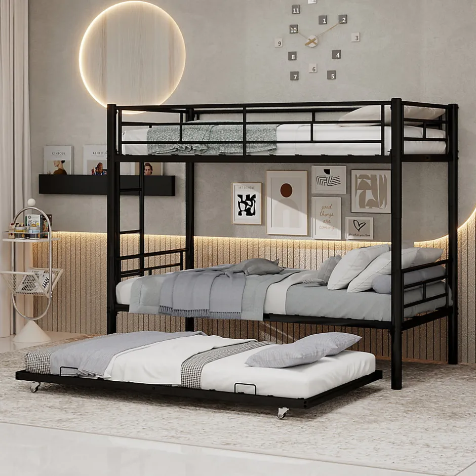 Enfant Okwish Lit Superposé Convertible 90x190 cm - Lit Enfant avec Échelle et Garde-Corps Silencieux , Fer - Sans Matelas - Noir