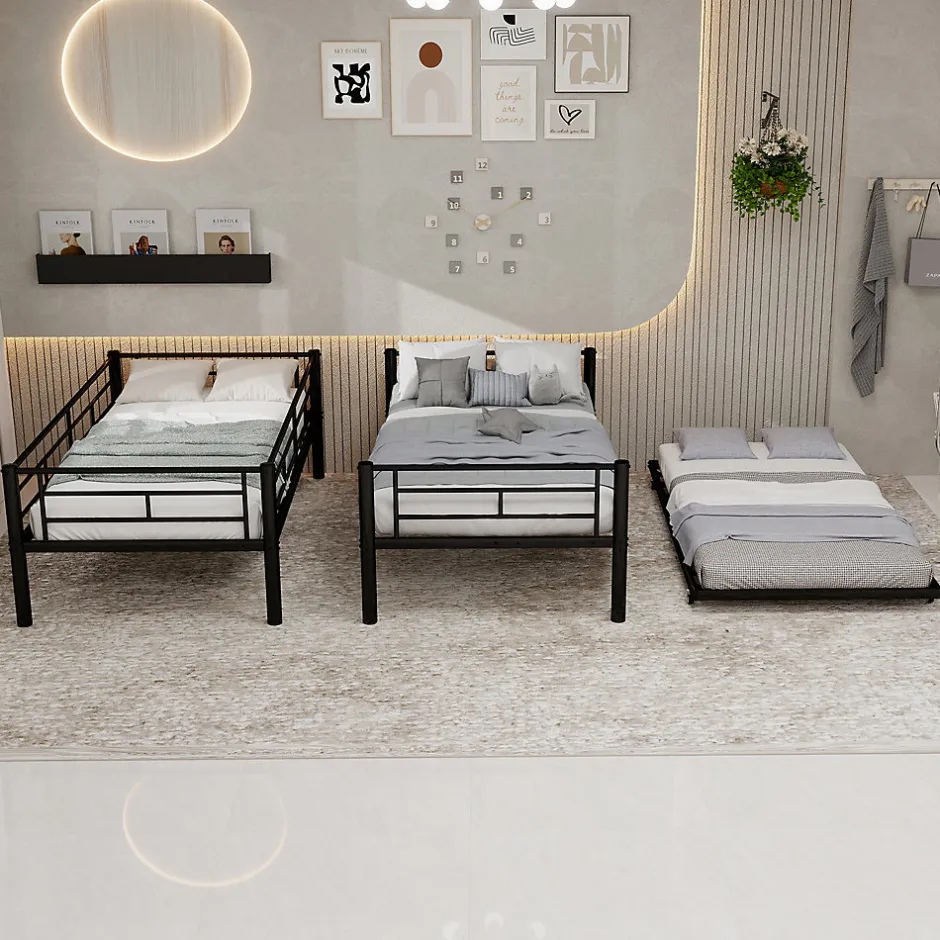 Enfant Okwish Lit Superposé Convertible 90x190 cm - Lit Enfant avec Échelle et Garde-Corps Silencieux , Fer - Sans Matelas - Noir