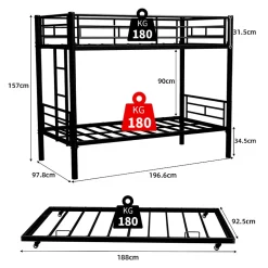 Enfant Okwish Lit Superposé Convertible 90x190 cm - Lit Enfant avec Échelle et Garde-Corps Silencieux , Fer - Sans Matelas - Noir
