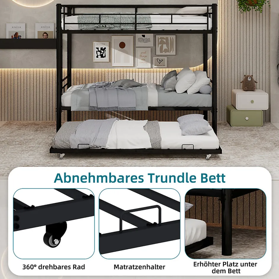 Enfant Okwish Lit Superposé Convertible 90x190 cm - Lit Enfant avec Échelle et Garde-Corps Silencieux , Fer - Sans Matelas - Noir