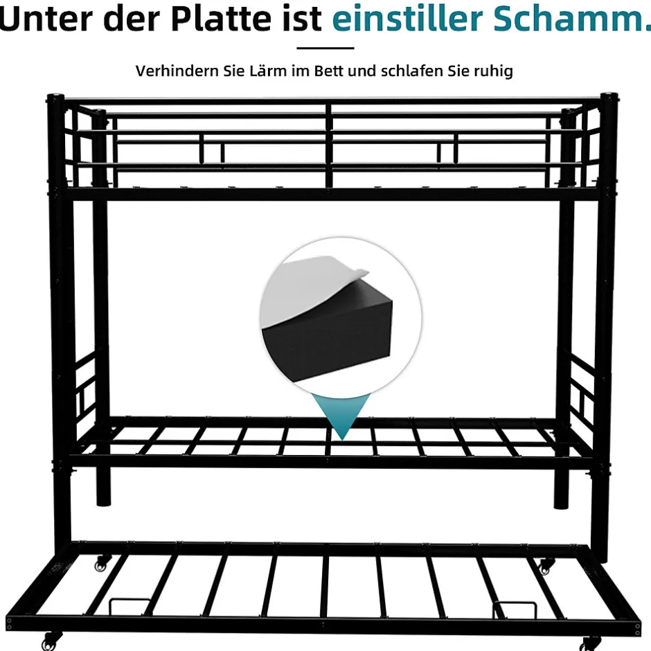 Enfant Okwish Lit Superposé Convertible 90x190 cm - Lit Enfant avec Échelle et Garde-Corps Silencieux , Fer - Sans Matelas - Noir